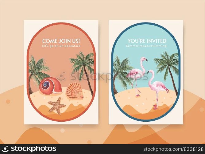 Card template with summer vibes concept,watercolor style 