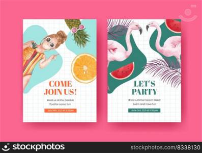 Card template with summer vibes concept,watercolor style 