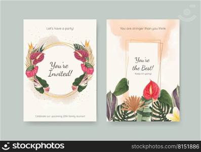 Card template with troπcal botany concept, watercolor sty≤