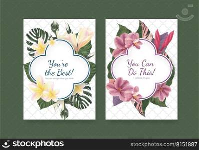 Card template with tropical botany concept, watercolor style 