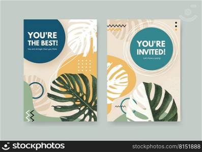 Card template with tropical botany concept, watercolor style 