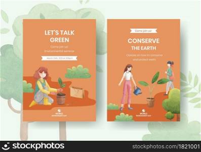 Card template with World Environment Day concept,watercolor style