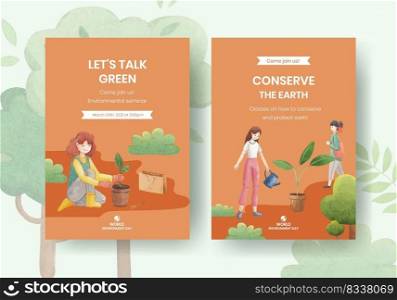Card template with World Environment Day concept,watercolor style
