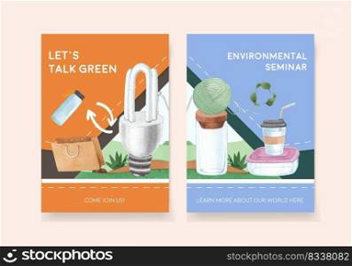 Card template with World Environment Day concept,watercolor style 