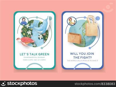 Card template with World Environment Day concept,watercolor style 