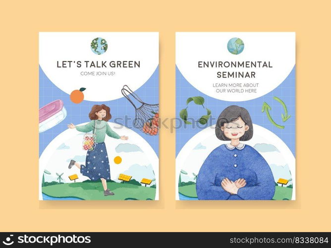 Card template with World Environment Day concept,watercolor style 