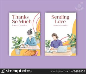 Card template with world water day concept design watercolor vector illustration 