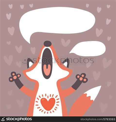 Card to the birthday or other holiday with cute fox and a place for your text. Vector illustration.