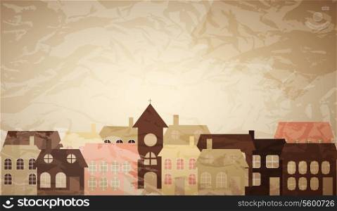 Card with a beautiful little town. Vector illustration