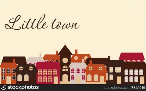 Card with a beautiful little town. Vector illustration