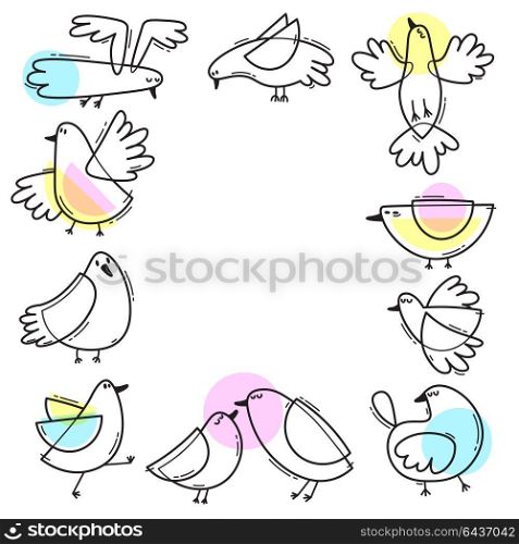 Card with abstract birds. A frame of gulls. Simple line design. Vector illustration. Card with abstract birds. A frame of gulls. Simple line design. Vector illustration.