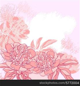 Card with beautiful on grunge background. Hand drawn vector illustration.. Card with peony on grunge background. Vector illustration