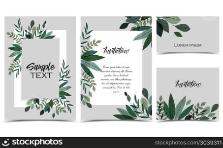 Card with branches and leaf. Vector illustration invitation card template with branches and leaf decoration. Set of greeting cards