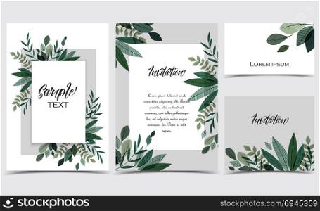 Card with branches and leaf. Vector illustration invitation card template with branches and leaf decoration. Set of greeting cards