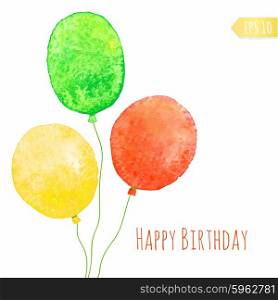 Card with colored watercolor paint balloons. Vector isolated illustration.. Card with colored watercolor paint balloons.