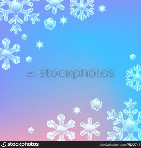 Card with crystal snowflakes. Background for Merry Christmas and Happy New Year.. Card with crystal snowflakes.