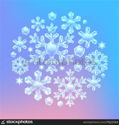 Card with crystal snowflakes. Background for Merry Christmas and Happy New Year.. Card with crystal snowflakes.