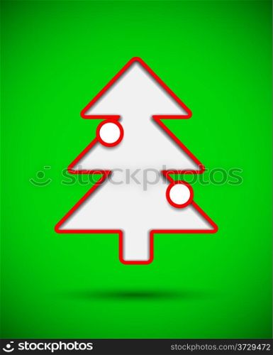 Card with cut out christmas tree silhouette with baubles