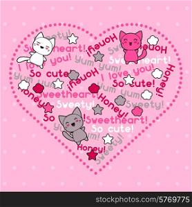 Card with cute kawaii doodle cats.