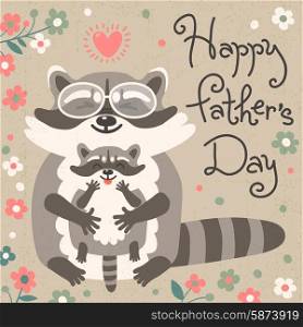 Card with cute raccoons to Fathers Day.. Card with cute raccoons to Fathers Day. Vector illustration.