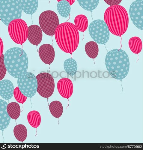Card with flying balloons in retro style.. Card with flying balloons in retro style