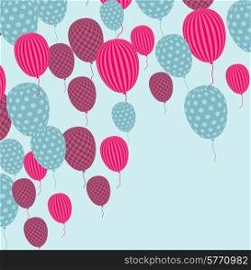 Card with flying balloons in retro style.. Card with flying balloons in retro style