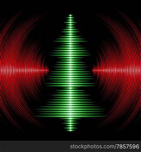 Card with music waveform as christmas tree and vinyl grooves