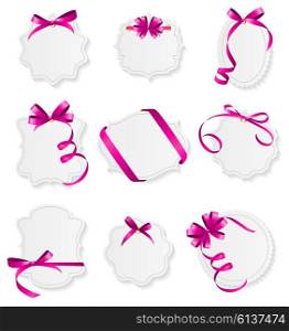 Card with Pink Ribbon and Bow Set. Vector illustration EPS10 . Card with Pink Ribbon and Bow Set. Vector illustration