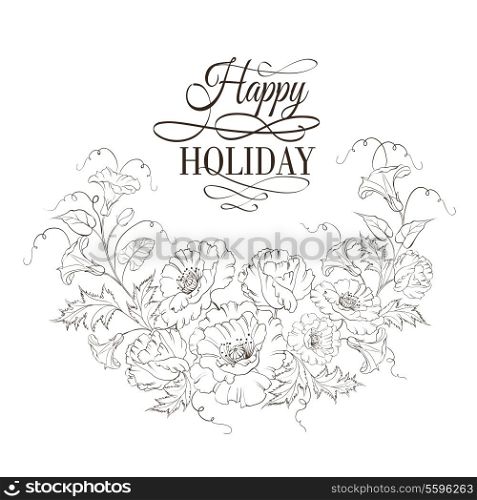 Card with poppy flowers. Vector illustration.