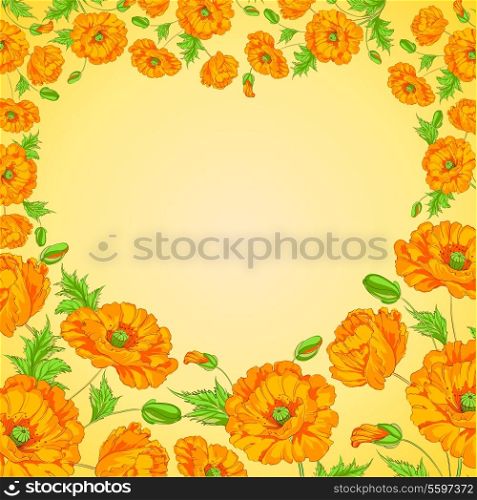 Card with poppy flowers. Vector illustration.