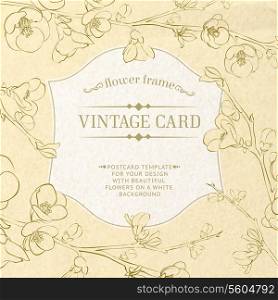 Card with spring roses in vintage style. Vector illustration.