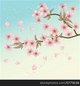 Card with stylized vector cherry blossom