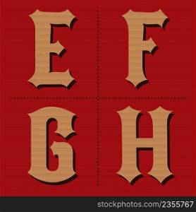Cardboard alphabet western letters vintage design vector (e, f, g, h)