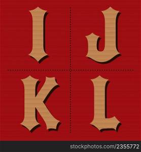 Cardboard alphabet western letters vintage design vector (i, j, k, l)