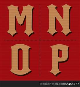 Cardboard alphabet western letters vintage design vector (m, n, o, p)