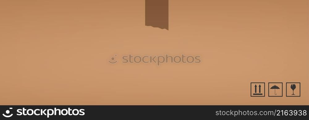 Cardboard box background with packing symbols. Space for text.
