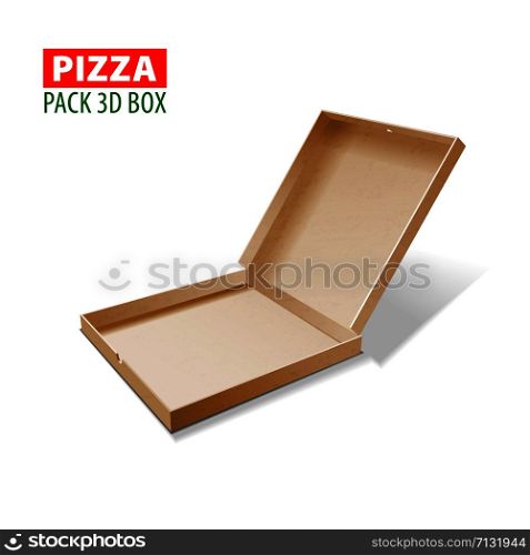 Cardboard box for pizza, vector illustration. Cardboard 3d box for pizza, vector illustration isolated on white