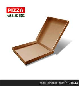 Cardboard box for pizza, vector illustration. Cardboard 3d box for pizza, vector illustration isolated on white