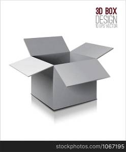 Cardboard box icon.. White open box. Vector illustration. 3d model of box.