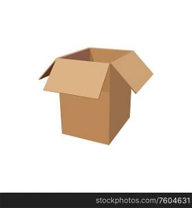 Cardboard box isolated mockup. Vector empty paper container, open carton pack, delivery symbol. Empty carton box vector cardboard packaging mockup