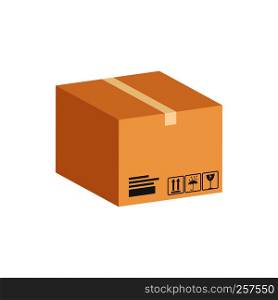 Cardboard Box, Parcel symbol. Flat Isometric Icon or Logo. 3D Style Pictogram for Web Design, UI, Mobile App, Infographic. Vector Illustration on white background.
