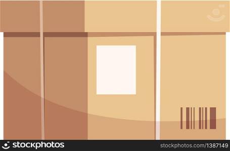 Cardboard box semi flat RGB color vector illustration. Parcel in carton wrap with blank label. Bundle shipment and storage. Delivery package isolated cartoon object on white background. Cardboard box semi flat RGB color vector illustration