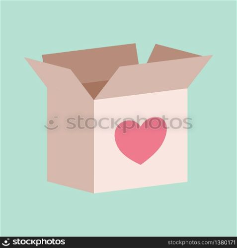 Cardboard box with a love heart on it for donating or giving concept to help those affected by COVID-19 pandemic