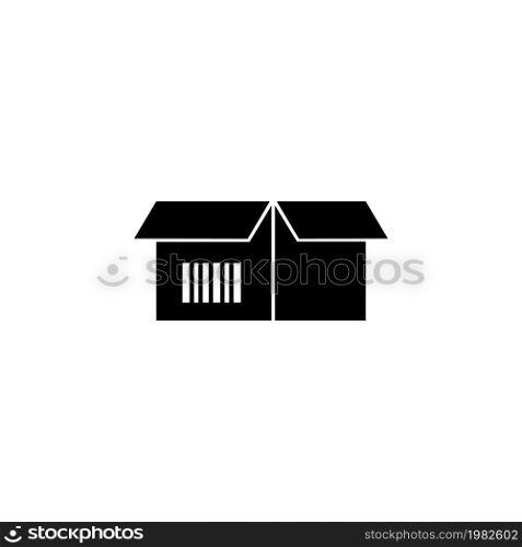 Cardboard Box with Bar Code. Flat Vector Icon illustration. Simple black symbol on white background. Cardboard Box with Bar Code sign design template for web and mobile UI element. Cardboard Box with Bar Code Flat Vector Icon