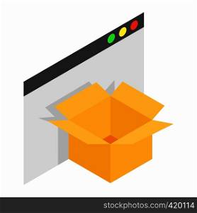 Cardboard box with file isometric 3d icon on a white background. Cardboard box with file isometric 3d icon