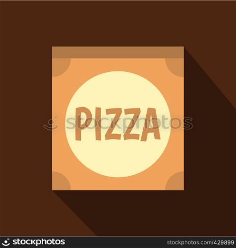 Cardboard box with pizza icon. Flat illustration of cardboard box with pizza vector icon for web isolated on coffee background. Cardboard box with pizza icon, flat style