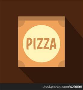 Cardboard box with pizza icon. Flat illustration of cardboard box with pizza vector icon for web isolated on coffee background. Cardboard box with pizza icon, flat style