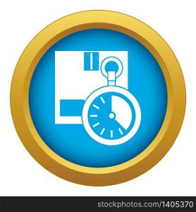 Cardboard box with stopwatch icon blue vector isolated on white background for any design. Cardboard box with stopwatch icon blue vector isolated