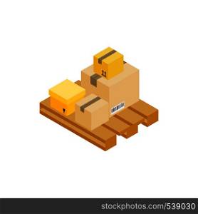 Cardboard boxes on wooden palette icon in isometric 3d style on a white background. Cardboard boxes on wooden palette icon
