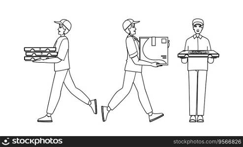cardboard courier box delivery vector. cargo shop, package parcel, service deliver cardboard courier box delivery character. people black line illustration. cardboard courier box delivery vector